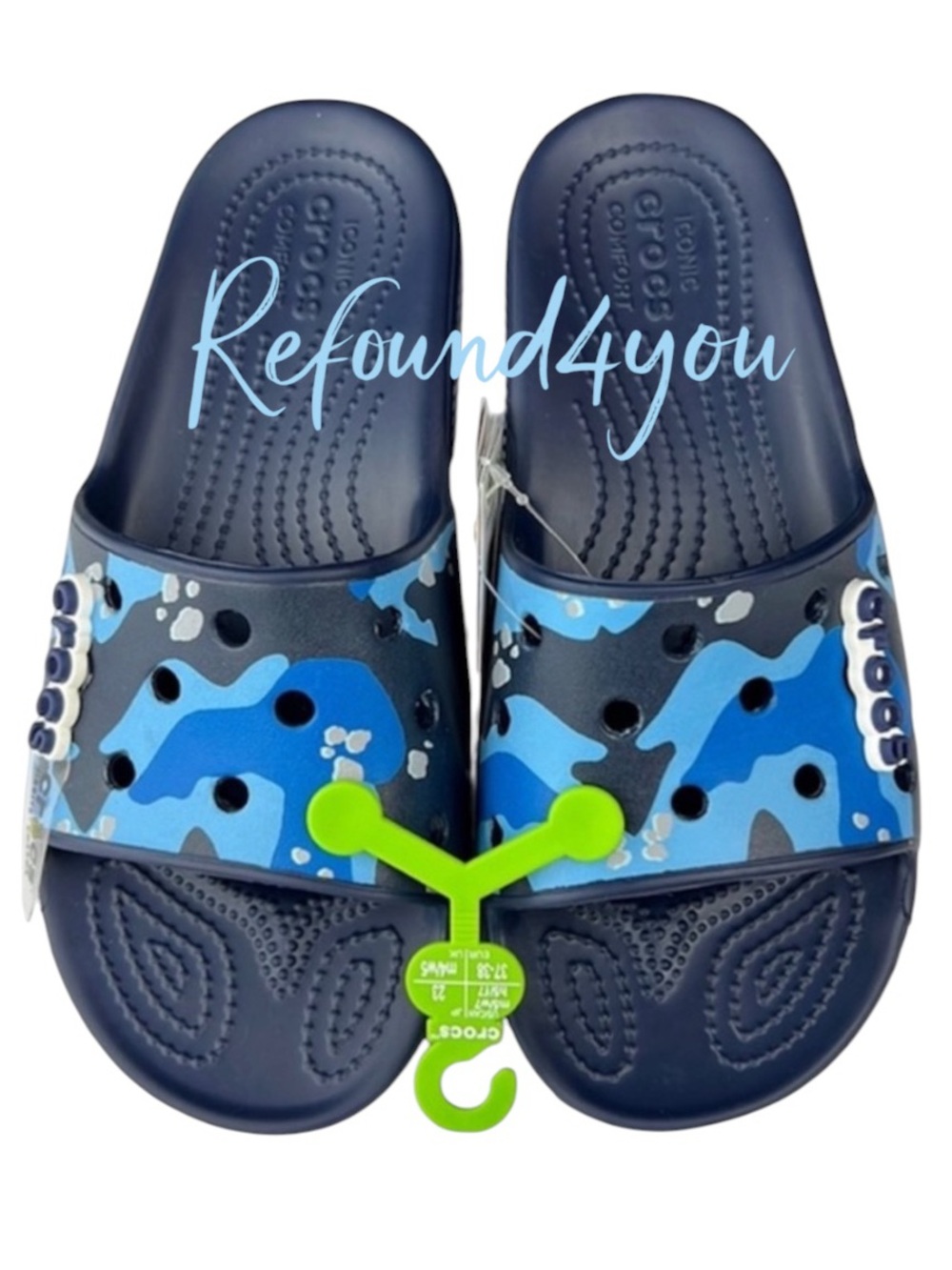 Crocs - ‘Blue Camouflage’ Classic Slide Sandals. SZ: (woman) 7,8,9,10. NWT